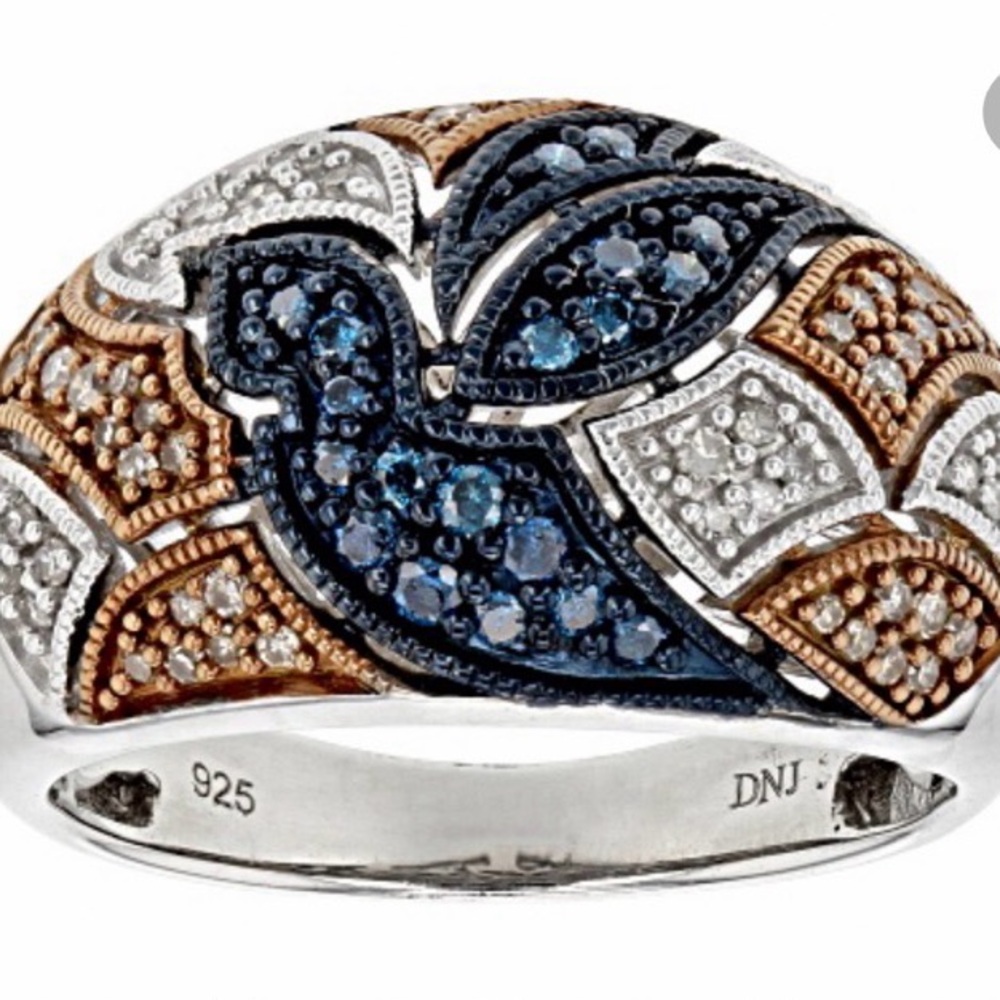 😍 Gorgeous Domed Multi-colored Pave Diamond Peace Dove Ring in 925 Silver. 10.5